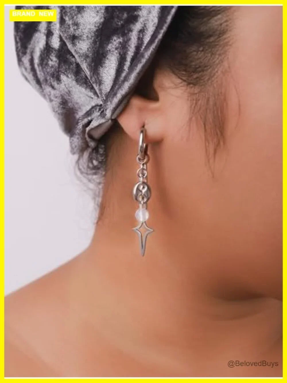 Spike Star Hoop Earrings Zinc Alloy Stainless Steel Glass Goth Punk Grunge Y2K